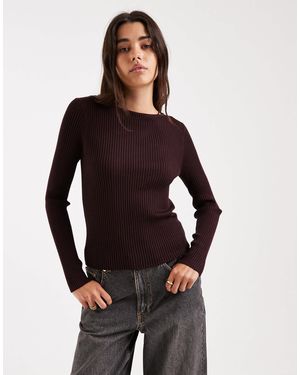 Miss Selfridge Knit Rib Slash Neck Long Sleeve Top - Purple