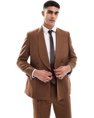 ASOS Cotton Linen Blend Regular Suit Jacket - Brown