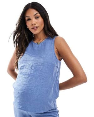 Mama.licious Mamalicious Crinkle Textured Tank Top Co-ord With Tie Side Detail - Blue