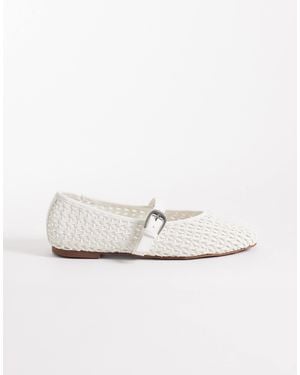 ASOS Wide Fit Leah Weave Detail Mary Jane Ballets - White