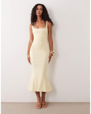 Vesper Bengaline ärmelloses midikleid mit eckigem ausschnitt und fischschwanzsaum - Natur