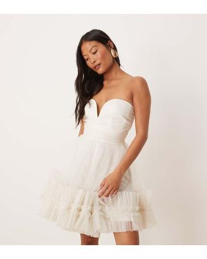 LACE & BEADS Ruffle Hem Sweetheart Mini Tulle Dress - Natural
