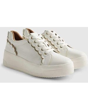 River Island Scallop Trim Lace Up Trainers - White