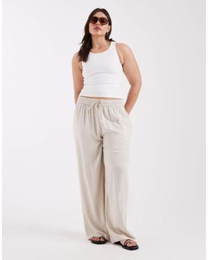 Pieces Plus Pieces Curve Wide Leg Linen Touch Trousers - Natural