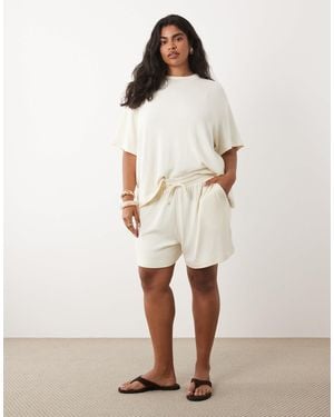 ASOS Asos Design Curve Textured Knit Runner Shorts - Natural