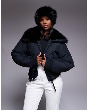 ASOS 4505 Ski & Snow Asos 4505 Ski Cropped Bomber Jacket With Faux-fur Collar - Black