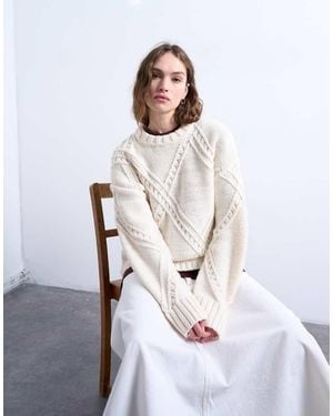 TOPSHOP Maglione Lavorato Color Panna A Losanghe - Bianco