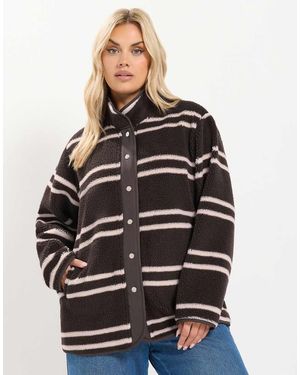 Yours Clothing Stripe Placket Teddy Borg Fleece - Grey