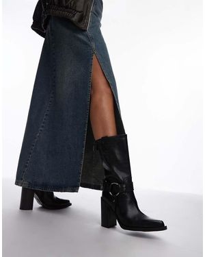 Bronx Botines Negros De Tacón Y Estilo Wéstern De Cuero Cepillado Mya Mae De - Azul