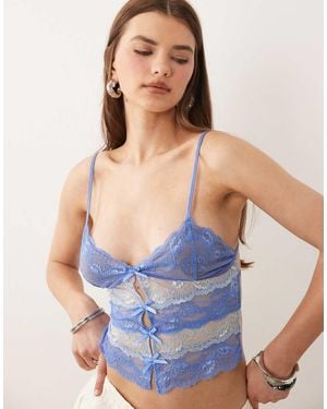 I.AM.GIA Crema Lace Contrast Panel Open Tie Back Cami Top - Blue