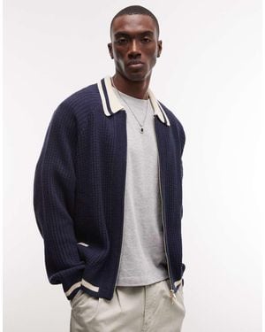BLKVIS Full Zip Cardigan With Collar - Blue