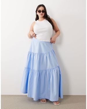ASOS Asos Design Curve Asymmetric Tiered Boho Maxi Skirt - Blue