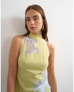 TOPSHOP Premium Halter Neck Top With Contrast Lace Detail - Green