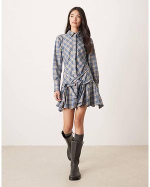 ASOS Shirt Mini Dress With Tie Waist Detail And Godets - Natural