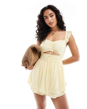 Hollister Monos Cortos Amarillo Con Mangas Acampanadas, Abertura Y Estampado De Lunares De - Neutro