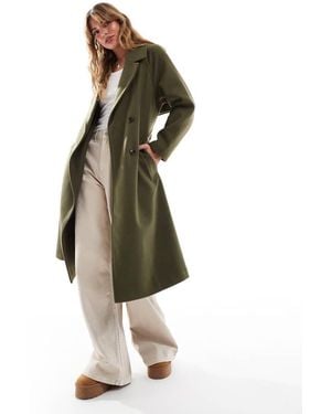 Stradivarius Wool Look Jacket With Tie Waist - Green
