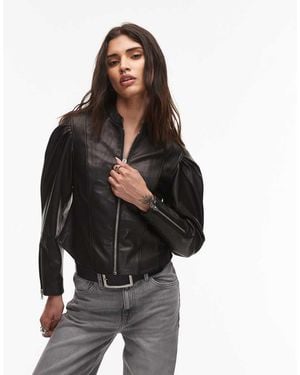 AllSaints Rayna Lamb's Leather Biker Jacket - Black