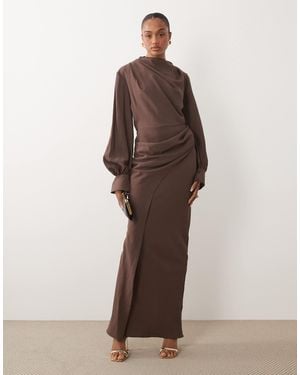 ASOS Asos Design Tall High Neck Drape Maxi Dress With Drape Skirt - Brown