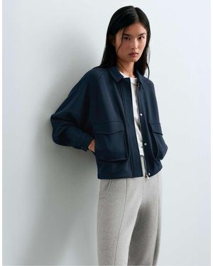 Oysho Piqué Cotton V-neck Raglan Sleeve Jacket - Blue
