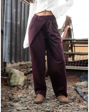 Daisy Street Low Rise Baggy Leg Trouser With Asymmetric Button - Red