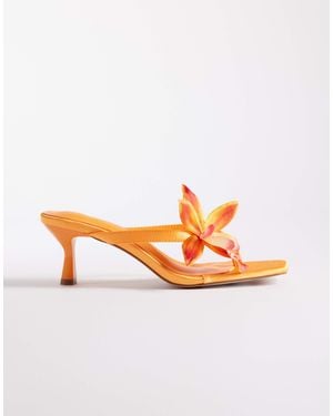 SIMMI Simmi London Wide Fit Ruby Kitten Heel Sandals With Flower - Orange