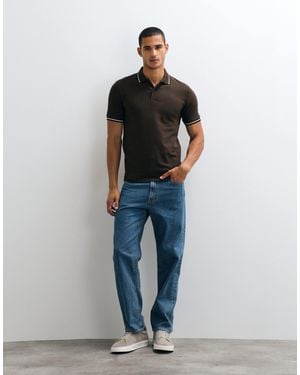 SELECTED Tipped Collar Short Sleeve Polo - Blue