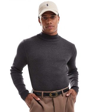 Brave Soul Cotton Ribbed Turtle Neck Jumper - Grey