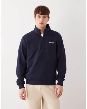 Napapijri Sweatshirt Met Korte Rits En Kleine Logo - Blauw
