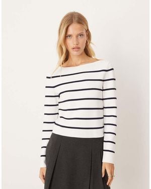 Mango Knitted Off Shoulder Long Sleeve Top - White