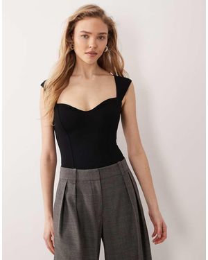Oh Polly Modal Sweetheart Neckline Bodysuit - Black