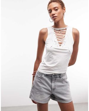Weekday Festival V Neck Strap Detail Top - White