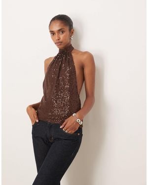 Motel Beyi Drape Halterneck Top - Multicolor