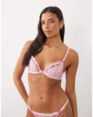 Ann Summers Tease And Trouble Bh Met Vulling, Diepe Hals En Flocked Stippen - Roze