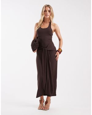 4th + Reckless Petite – neckholder-maxikleid aus weichem jersey - Braun