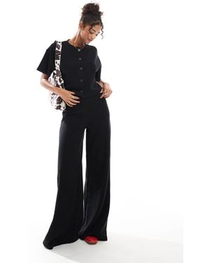 Miss Selfridge Soft Rib Wide Leg Trouser - Black