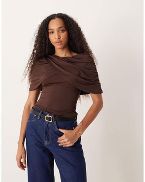 ASOS Wrap Over Slash Neck Cape Top - Blue