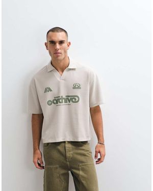 ASOS Super Heavyweight Boxy Oversized Polo With Soccer Graphic - Grey