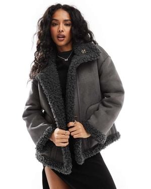 Object Reversible Faux Suede And Shearling Aviator Jacket - Grey