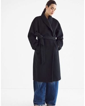 Stradivarius Langer filzmantel mit gürtel - Blau