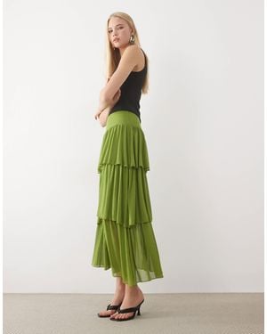 ASOS Mesh Asymmetric Tiered Midaxi Skirt - Green