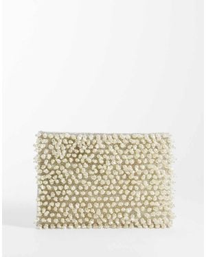 ASOS Zip Top Pearl Clutch Bag - Natural