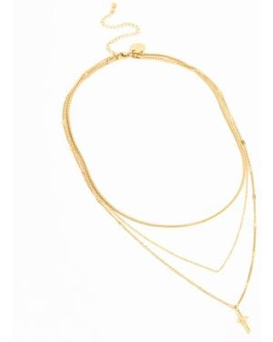 Lovisa Collar De Varias Hileras Con Colgante De Cruz De Acero Inoxidable Resistente Al Agua Chapado En Oro De - Blanco