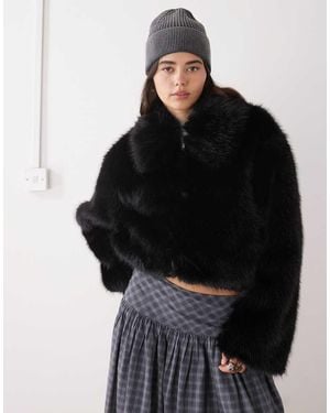 Monki Short Faux Fur Jacket - Black