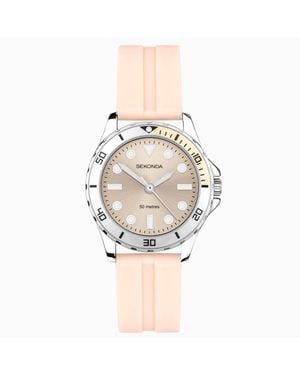 Sekonda – balearic – damenuhr mit pfirsichfarbenem zifferblatt mit 35 mm durchmesser und gummiarmband - Weiß