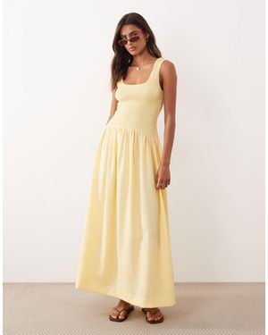 ASOS Crinkle Scoop Neck Maxi Sundress With Shirred Waist - Natural