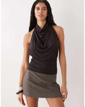 Weekday Draped Halter Neck Top With Cinched Waist Detail - Black
