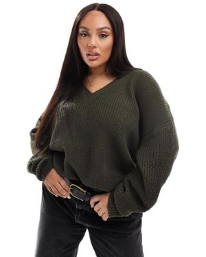 Yours Exclusivité - - pull à col v - kaki - Noir