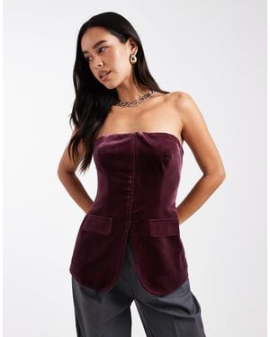Miss Selfridge Tailored Velvet Bandeau Top - Purple