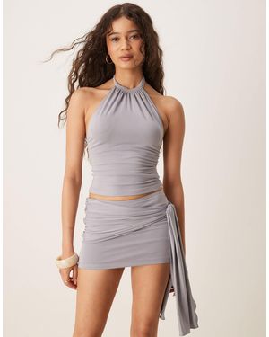 Motel Gretna Tie-detail Slinky Cupro Mini Skirt - Gray