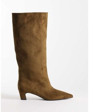 schuh Botas Altas De Punta En Ante Sintético Caqui-Verde - Marrón